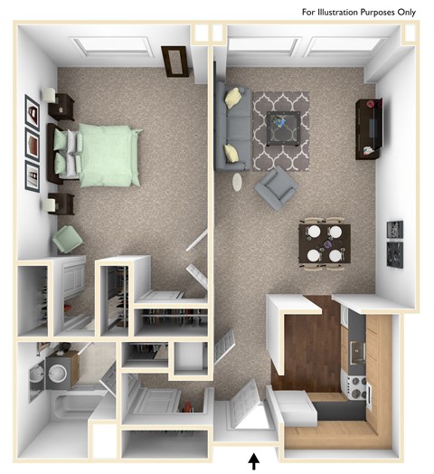 Floor plan for 1 bed, 1 bath, 827 sqft